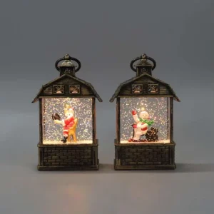 Rustic Bronze Barn LED Water Globe Christmas Glitter Light Ornament with Santa Scene