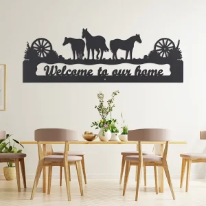 Rustic Style Stainless Steel Wall Hanging Sculpture Three Horses Farm Home Outdoor Decoration Custom Size Available Perfect Gift