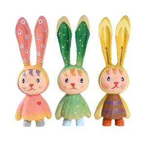 Rustic Wooden Decor Customized Cross border Long eared Rabbit Wooden Handicraft Wooden Rabbit Desktop Car Ornament