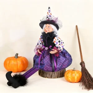 SOTE Hot Selling High Quality Terrifying Sitting Witch Ornament Purple Plastic + Fiber Reusable Portable Halloween Decoration