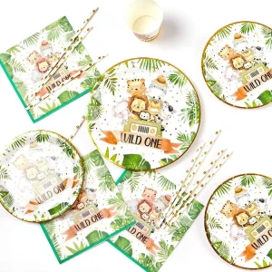 Safari Birthday Party Supplies Jungle Baby Shower Plate Safari Party Plates and Cups and Napkins Set Zoo Themed Birthday Party