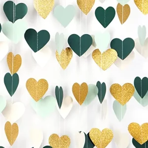 Sage Green Mint Beige Gold Love Heart Garland Wedding Hanging Decoration Streamers Banner Birthday Bridal Shower Party Decor