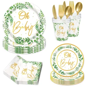 Sage Greenery Baby Shower Party Supplies Gold Oh Baby Plates Napkins Cups Jungle Baby Shower Theme Party Supplies