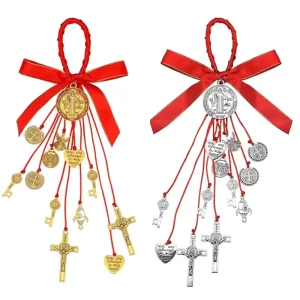 Saint Benedict Medal Ornament Bag Pendant Car Decoration Religious Catholicism Cross Key Heart Bracelet Keychain