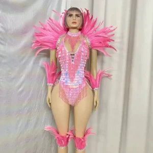 Samba Carnival Handmade Beads Bodysuit Feather Set for Carnival Festival Bodysuit+necklace+feather Shawl+feather Leg arm Bands