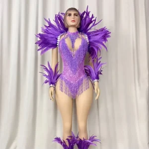 Samba Carnival Handmade Beads Festival Bodysuit+necklace+feather Shawl+feather Leg arm Bands for EDC Parade Events Party Show