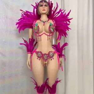 Samba Rio Carnival Wire Bra Belt Feather Shawl Beads Stage Performance Costume Festival EDC Rave Mardi Gras Events Show Girl