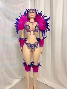 Samba Rio Carnival Wire Bra Belt Feather Shawl With Stone Costume for Festival Party EDC Rave Parade Events Show Girl Jouvert