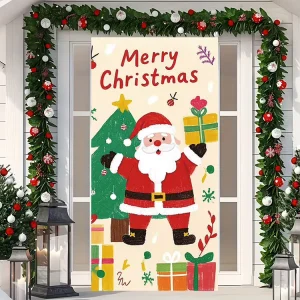 Santa Claus Christmas Rectangle Door Cover Soft Polyester 4 color UV Printed Star Pattern Modern Home Decor