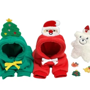 Santa Claus Christmas Tree Foldable Comfortable Hoodie Small Dogs Warm Fleece 4 Legged Pet Outfit Cute Holiday Costume Puppy Pet