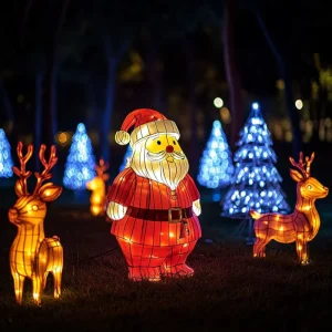 Santa Claus Christmas Tree Shape Iron LED Outdoor Decoration for Lantern Festival