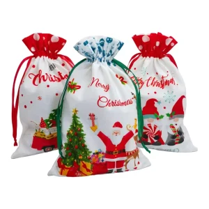 Santa Claus Pattern Candy Drawstring Gift Bag Christmas Decoration Gift Packaging Bag