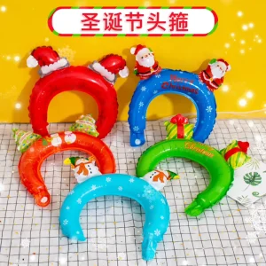 Santa Claus Snowman Fawn Hairband Balloon Christmas Party Headband Aluminum Film Foil Balloons for Party Decorations