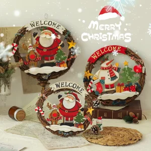 Santa Claus Snowman Wooden Garland Eco Friendly Door Hanging Christmas Decorations for Shop Scene Layout and Decoration Props