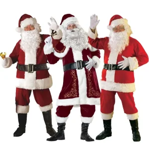 Santa Claus Suit Red Deluxe Velvet Fancy Party Festival Man Family Costume Adult Christmas Cosplay Costume