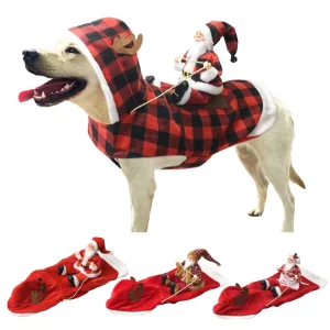 Santa Dog Christmas Costume Plaid with Hat Funny Pet Holiday Outfit Large Winter Puppy Cat Festive Clothes Custom