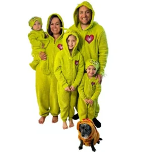 Santa Jumpsuit Unisex Adult Pajamas Kids Christmas Hooded Pajamas Party Fancy Dress Costume Big Green Monster for Girls