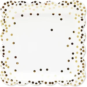 Scalloped Edging Gold Foil Disposable Paper Plate for Valentine’s Day & Christmas Parties (300gsm Whitecard Board)