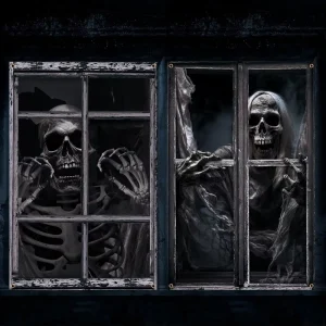 Scary Halloween Ghost Curtain Window Silhouette Halloween Blood Ghost Skull Window Cover Halloween Window Poster Decorations