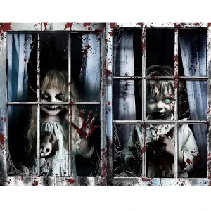 Scary Halloween Window Cover Decorations 71x35in Horror Door Banner For Front Halloween Door Wall Porch Decorations