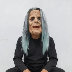 Scary Old Witch Full Face Mask Long Gray Hair Realistic Latex Halloween Costume Mask for Adults Festival Cosplay Party Props