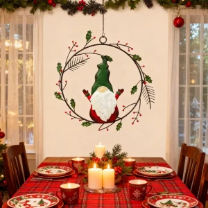Seasonal Wall Art Creative Art Deco Metal Christmas Gnome Ornament Hanging Wall Sculpture for Home Decor