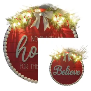 Seasonal Welcome Door LED Signboard Art Deco Design Round Wooden Front Logo Porch Home Decoration Vintage Finish for Holiday Use