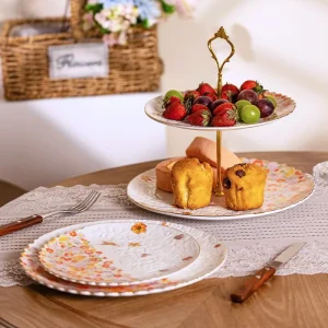 Secret Garden Pastoral Plant Pattern Light Luxury Retro Dinner Plate Ceramic Decorative Tableware for Afternoon Tea & Dim Sum