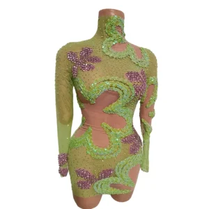 Sequin Rhinestone Birthday Cocktail Party Mini Dress Female Dinner Gown Women Club Festival Outfit Singer Stage Costume