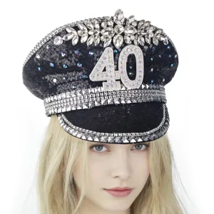 Sequin Rhinestone Captain Hat for Festival and Birthday Party Supplies Burning Man Rave Wear Cosplay Costume Accessory