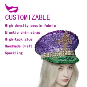 Sequin Rhinestone Captain Hat for Festival and Birthday Party Supplies Burning Man Rave Wear Cosplay Costume Accessory