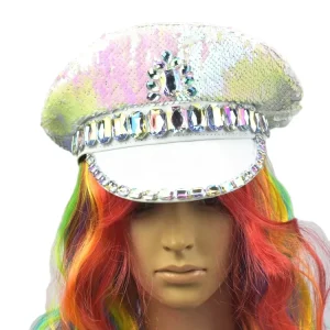 Sequin Rhinestone Party Hat for Festival and Birthday Party Supplies Burning Man Rave Wear Cosplay Costume Accessory