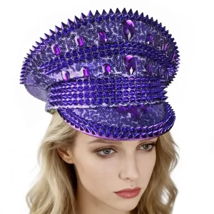 Sequin Rhinestone Y2K Captain Hat for Carnival Birthday Party Burning Man Rave Wear All-Season Unisex Cosplay Costume Accessory