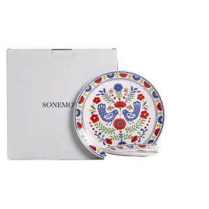 Set Four Hand Painted Animal Pattern Ceramic Dinnerware Plates Nordic Design Eco Friendly For Home Holiday Cake Serving Gift Box