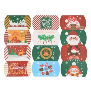 Set of 10 Merry Christmas Pillow Shape Kraft Paper Gift Boxes for Kids Favors Holiday Decorations Happy New Year Navidad