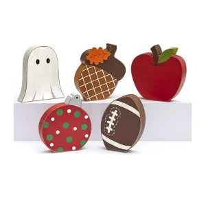 Set of 5 Pieces Winter and Fall Interchangeable Wood Sign Seasonal Icons Wood Home Decoration
