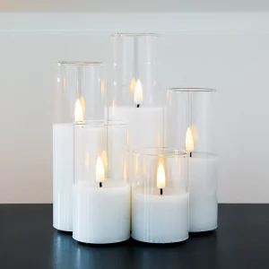Set of 5 Pillar White Glass Led Candle for Home Decoration