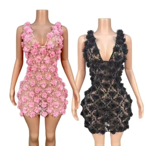 Sexy Flower Pearls Birthday Party Celebration Mini Dress Plus Size Women Short Cocktail Prom Sheath Dress Show Club Wear Vestido