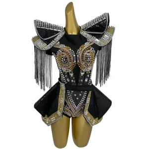 Sexy Rhinestone Rivets Stage Performance Bodysuit Sets Women Club Live House DJ Singer Festival Outfit Show Gogo Dancer Costume