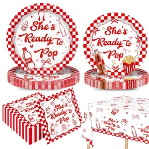 She’s Ready to Pop Baby Shower Party Supplies Retro Soda Pop Disposable Tableware Set Plates Cups Napkins Tablecloth