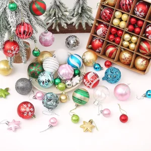 Shiny Christmas Tree Balls Plastic Decoration Set