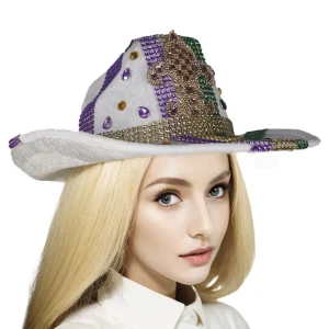 Shiny Glitter Cowgirl Hat Festival Costume Party Y2K Fashion Performance Props Accessory Western Style Headwear Disco Space C