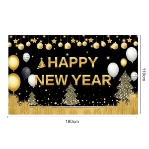 Shiny Happy New Year Banner 72x44Inch Happy New Year Decorations Backdrop Decorations Happy New Years Eve Party Supplies
