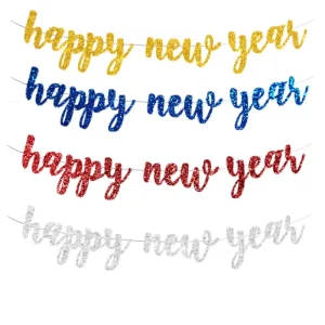 Shiny Happy New Year Banner Party Lights Gift Chinese Eve Supplies Christmas Decoration Navidad Home Decor Shiny Banner