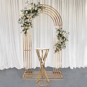 Shiny Metal Gold Plating Wedding Arch Background Outdoor Party Decoration Balloon Flowers Door Shelf Frame for Wedding Other