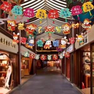 Shopping Mall Scene Decoration Spring Festival Colorful Flag Hanging Decoration Chinese New Year Rabbit New Year Decor
