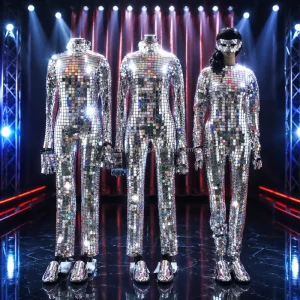 Silver Mirror Fashion Costume Glitter Metallic Wear for DJ Party Carnival Halloween Cosplay Stage Dance Festival Costume