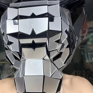Silver Mirror Geometric Tiger Mask 3D Fragment Animal Helmet DJ Disco Rave Club Halloween Cosplay Stage Costume Mask