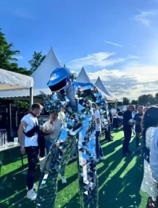 Silver Mirror Tile Robot Outfit Tech Helmet Parade Performance Costume