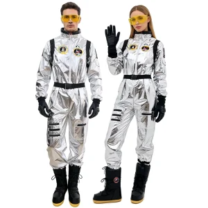 Silver Printed Astronaut Jumpsuit Costume Space Theme Birthday Carnival TV Movie Unisex Adult Cosplay